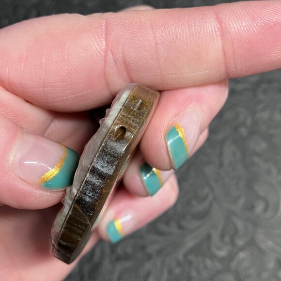 Leopard in a Tree Carved Chalcedony On Tigers Eye Cabochon Pendant Bead Mini Art - Picture 6 of 8